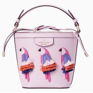 Kate Spade Pippa Flock Party Parrot Small Bucket Crossbody Bag Pink Novelty